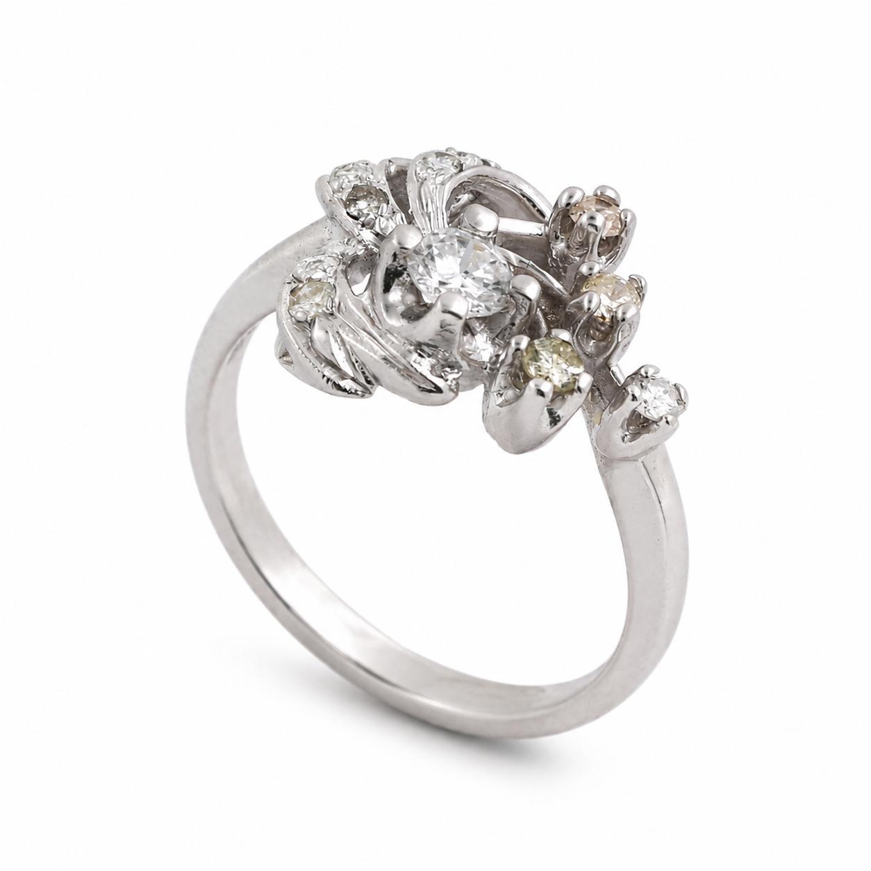 Vintage White Gold 0.43CTW Natural Diamond Bypass Swirl Engagement Ring Size 7.5