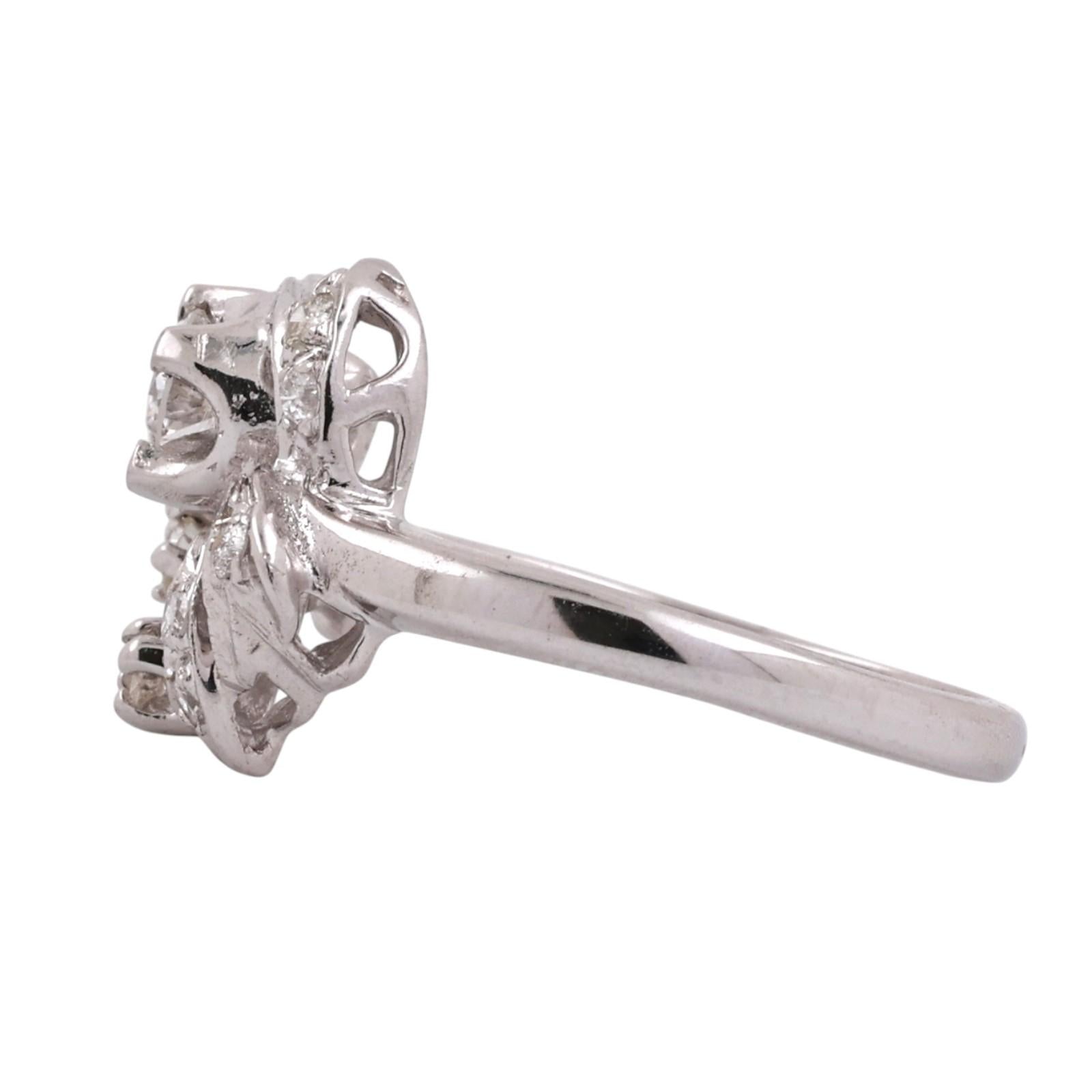 Vintage White Gold 0.43CTW Natural Diamond Bypass Swirl Engagement Ring Size 7.5