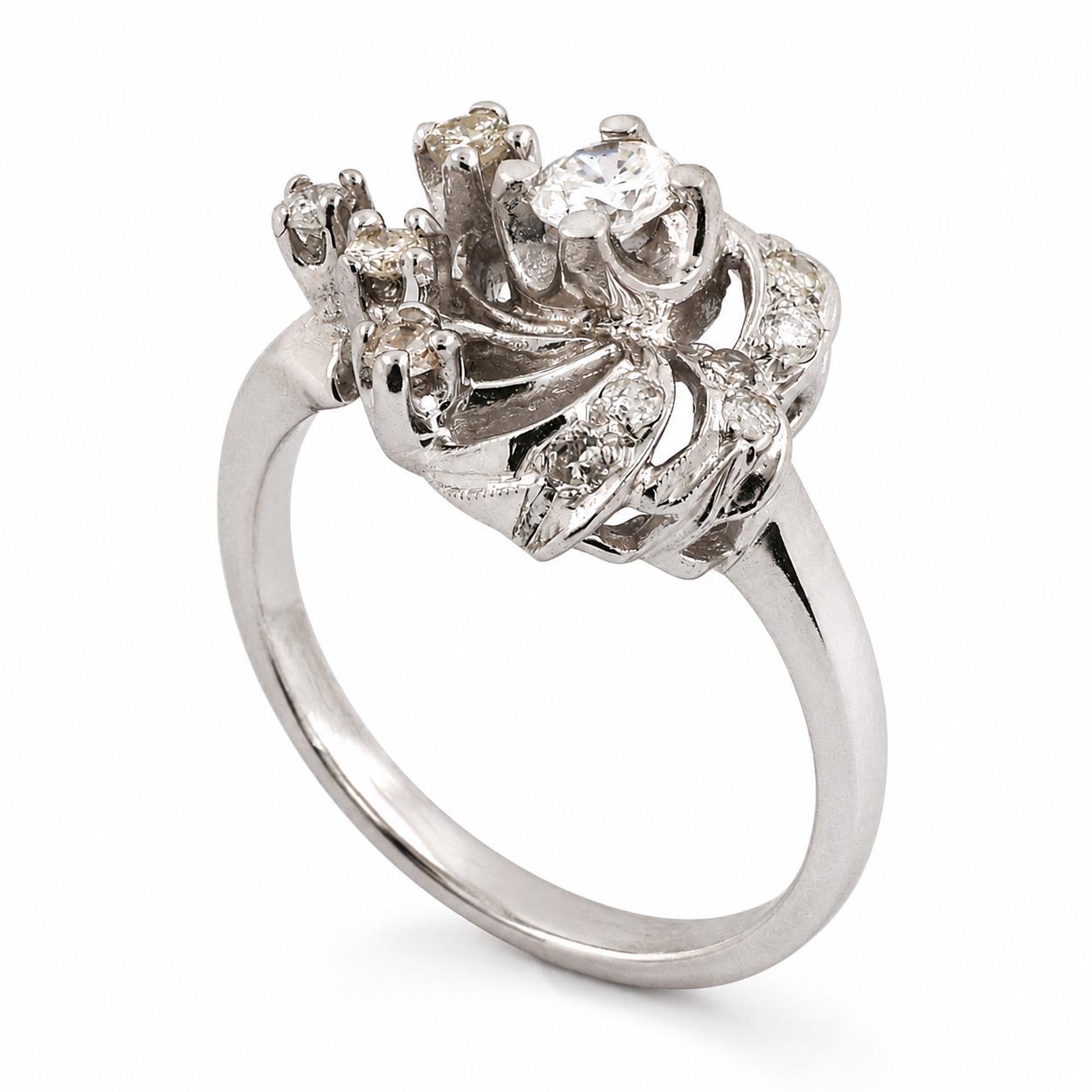 Vintage White Gold 0.43CTW Natural Diamond Bypass Swirl Engagement Ring Size 7.5