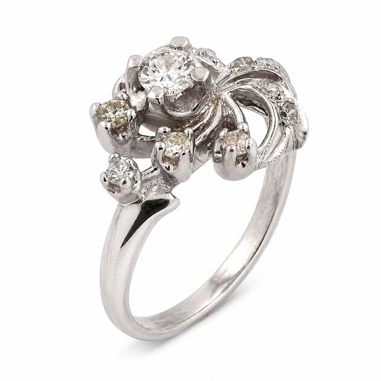 Vintage White Gold 0.43CTW Natural Diamond Bypass Swirl Engagement Ring Size 7.5