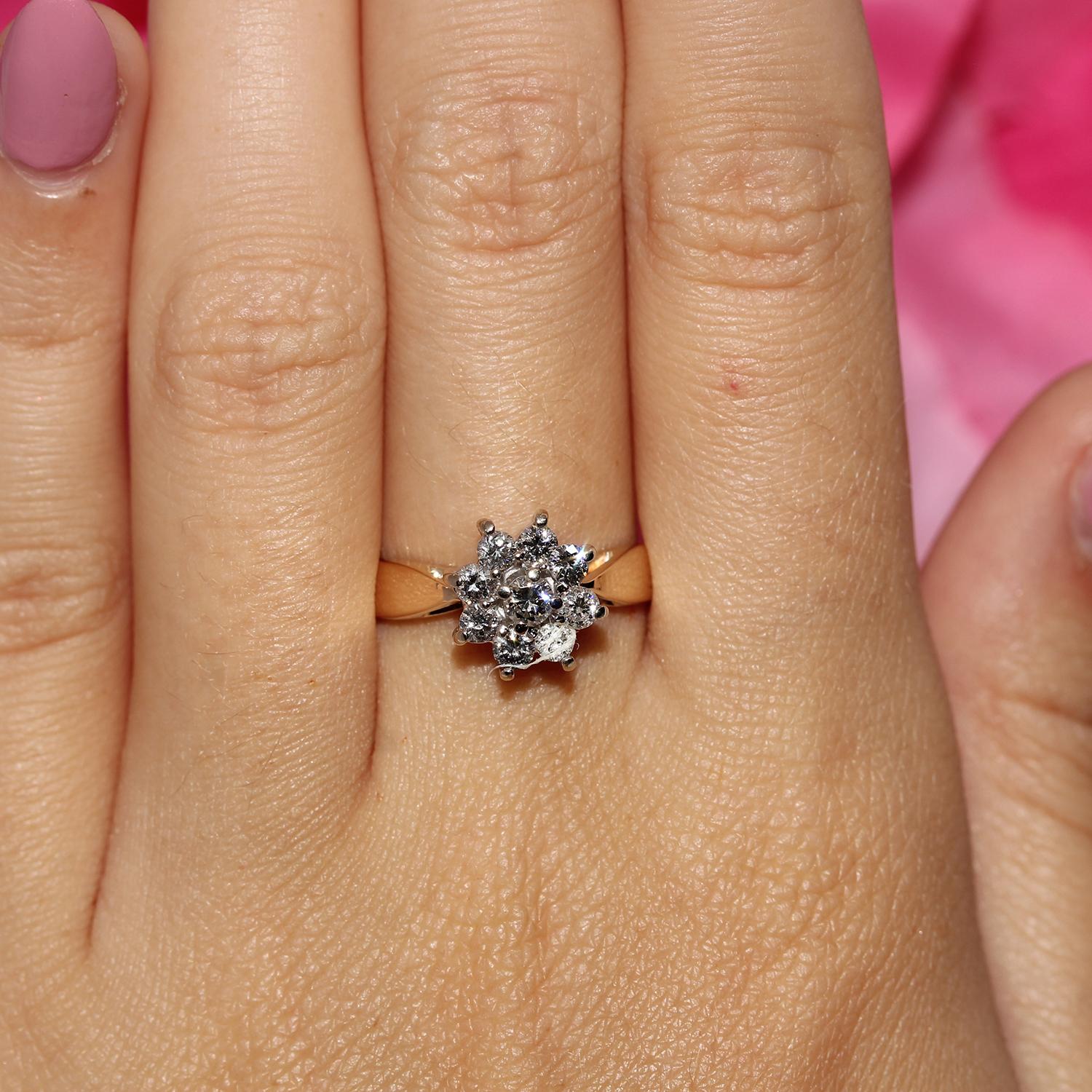 0.65 TW Floral Diamond Cocktail Ring 14K Two-Tone Gold Size 6.25 Vintage Estate