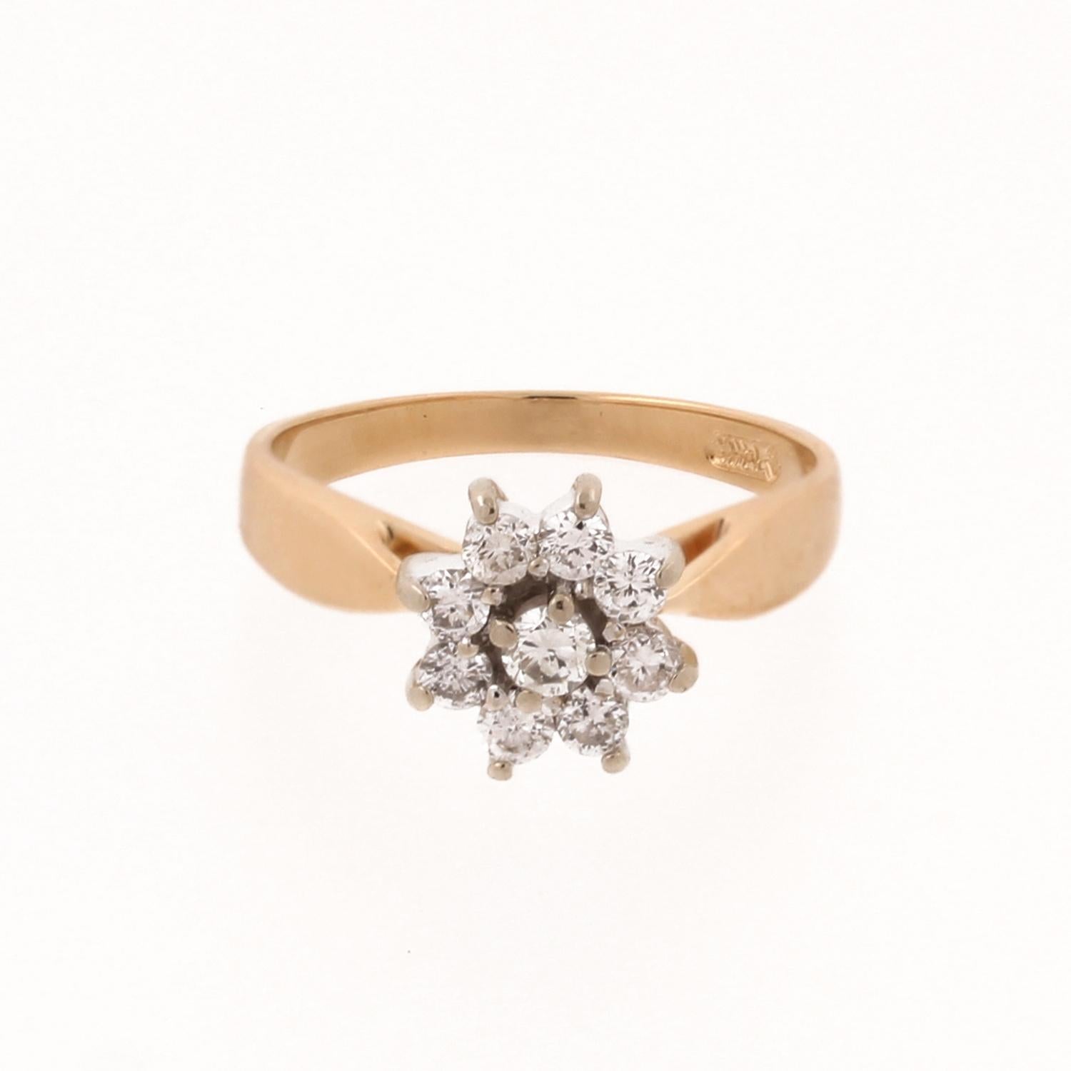0.65 TW Floral Diamond Cocktail Ring 14K Two-Tone Gold Size 6.25 Vintage Estate