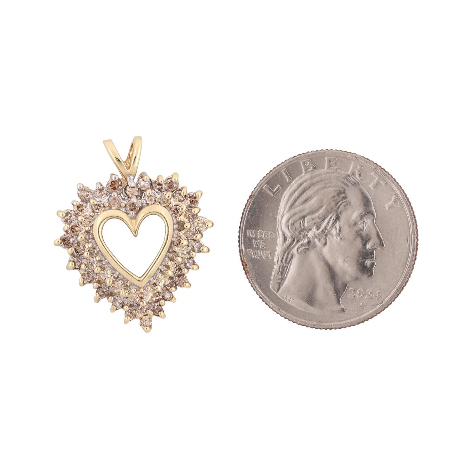 Diamond Open Heart Pendant 14K Yellow Gold 1.00 TW Triple Halo Setting 1" Estate