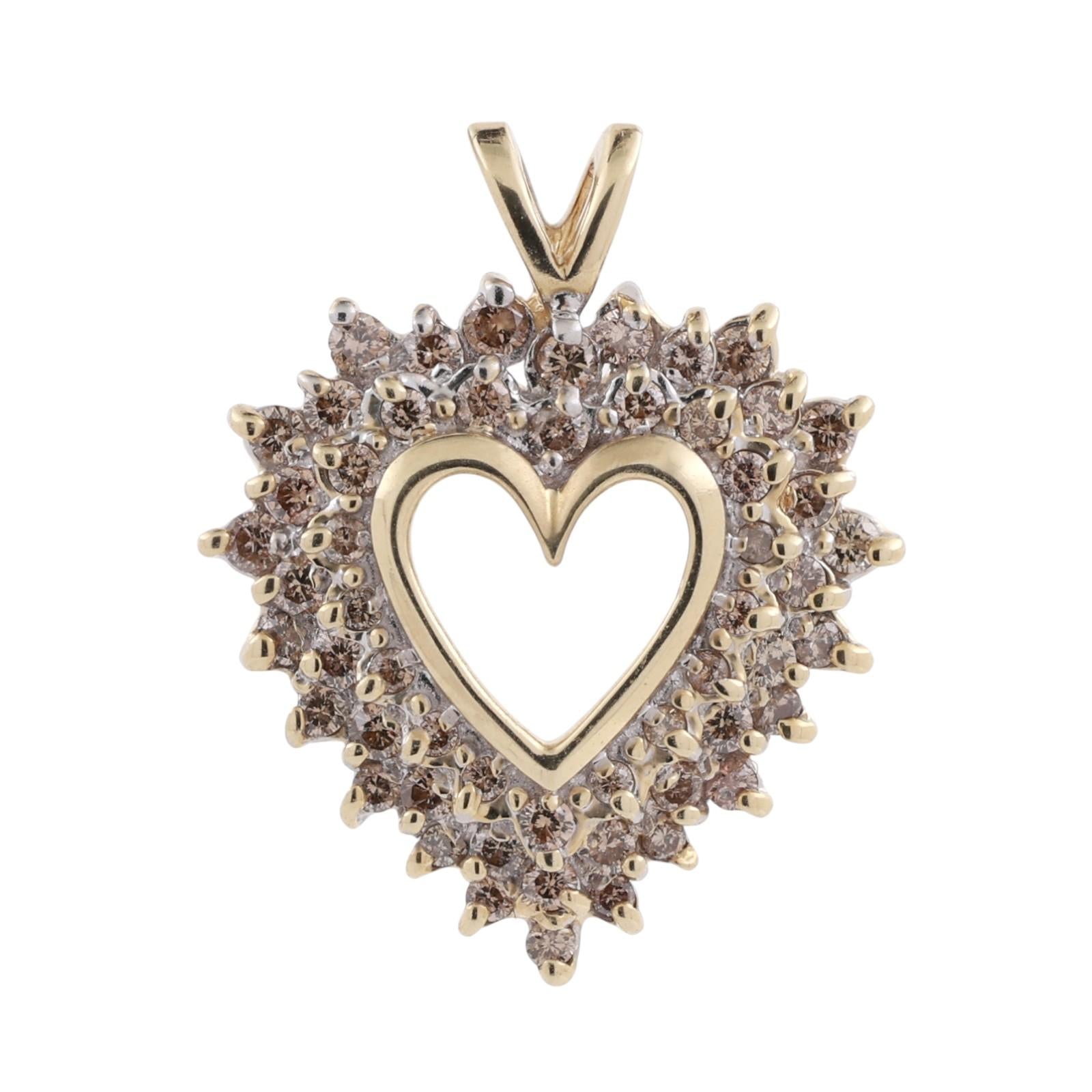 Diamond Open Heart Pendant 14K Yellow Gold 1.00 TW Triple Halo Setting 1" Estate