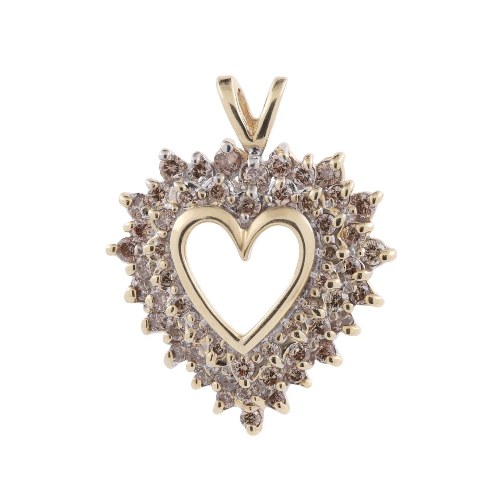 Diamond Open Heart Pendant 14K Yellow Gold 1.00 TW Triple Halo Setting 1" Estate