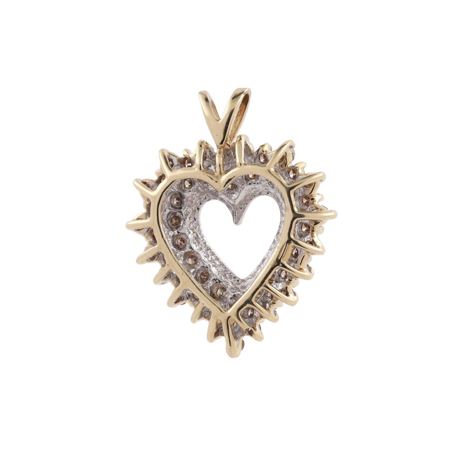 Diamond Open Heart Pendant 14K Yellow Gold 1.00 TW Triple Halo Setting 1" Estate
