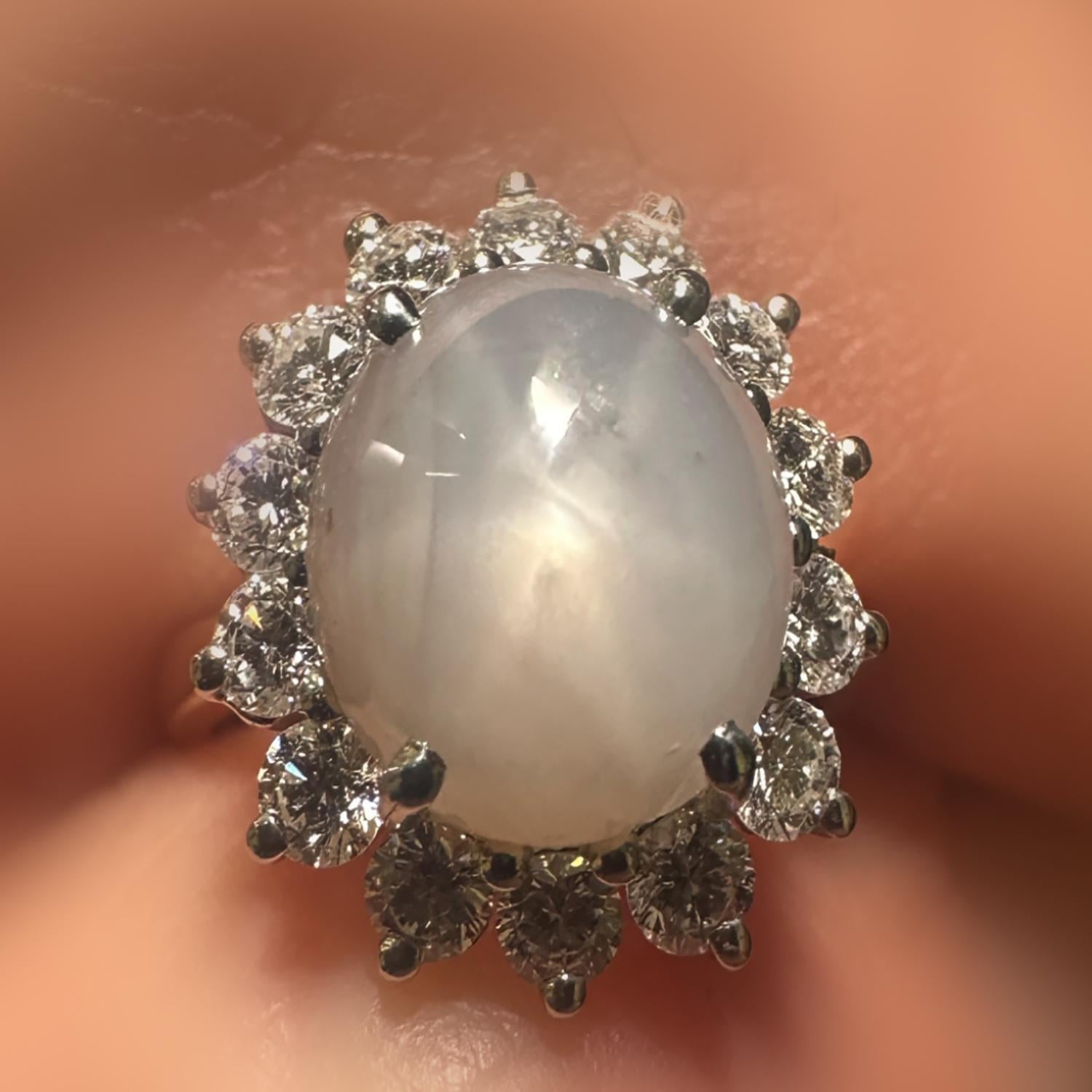 Cabochon Star Sapphire Halo Diamond Ring Two-Tone Gold Size 4.5 Ladies Vintage