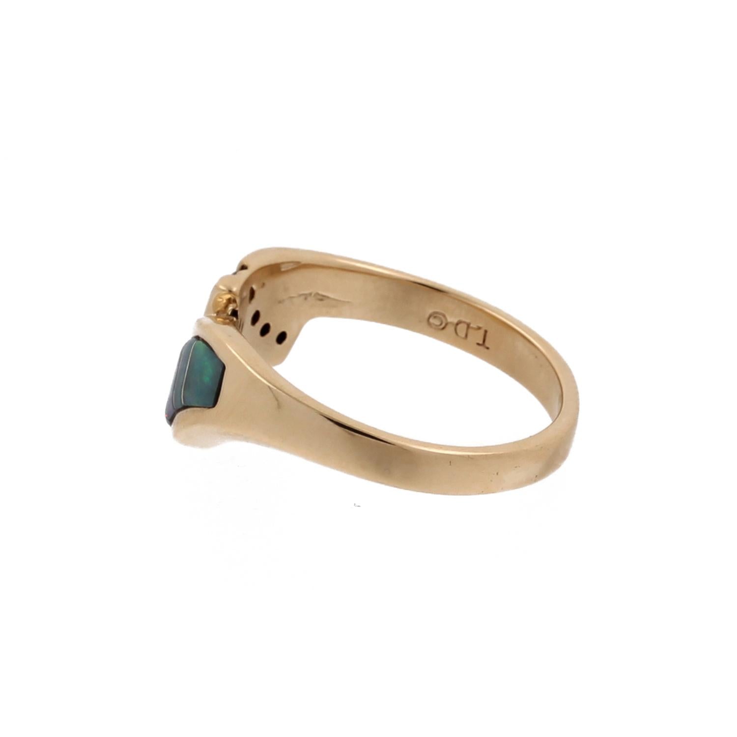 Opal Inlay Diamond Bypass Ring 14K Yellow Gold Channel Setting Size 7.5 Estate