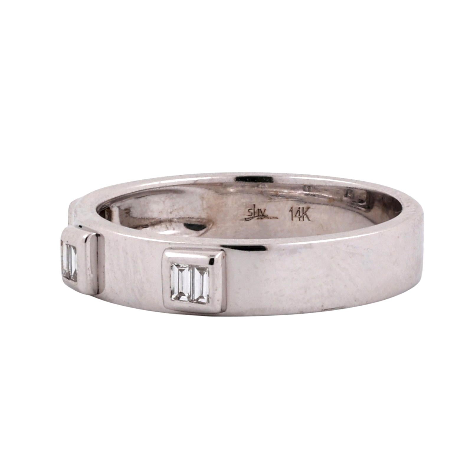 14K White Gold 0.12CTW Natural Baguette Diamond Wedding Band Ring Size 7.25 Esta