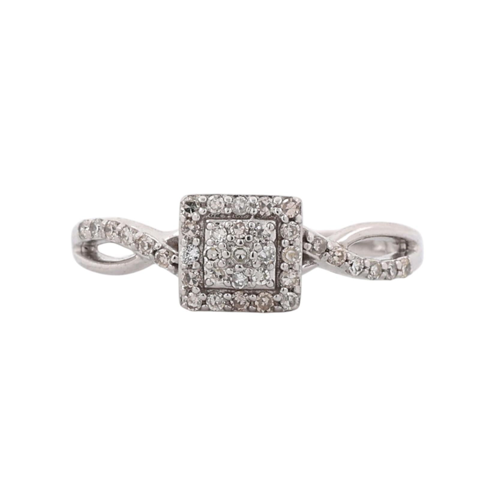 10K White Gold 0.20 CTW Diamond Square Halo Infinity Ring Size 7