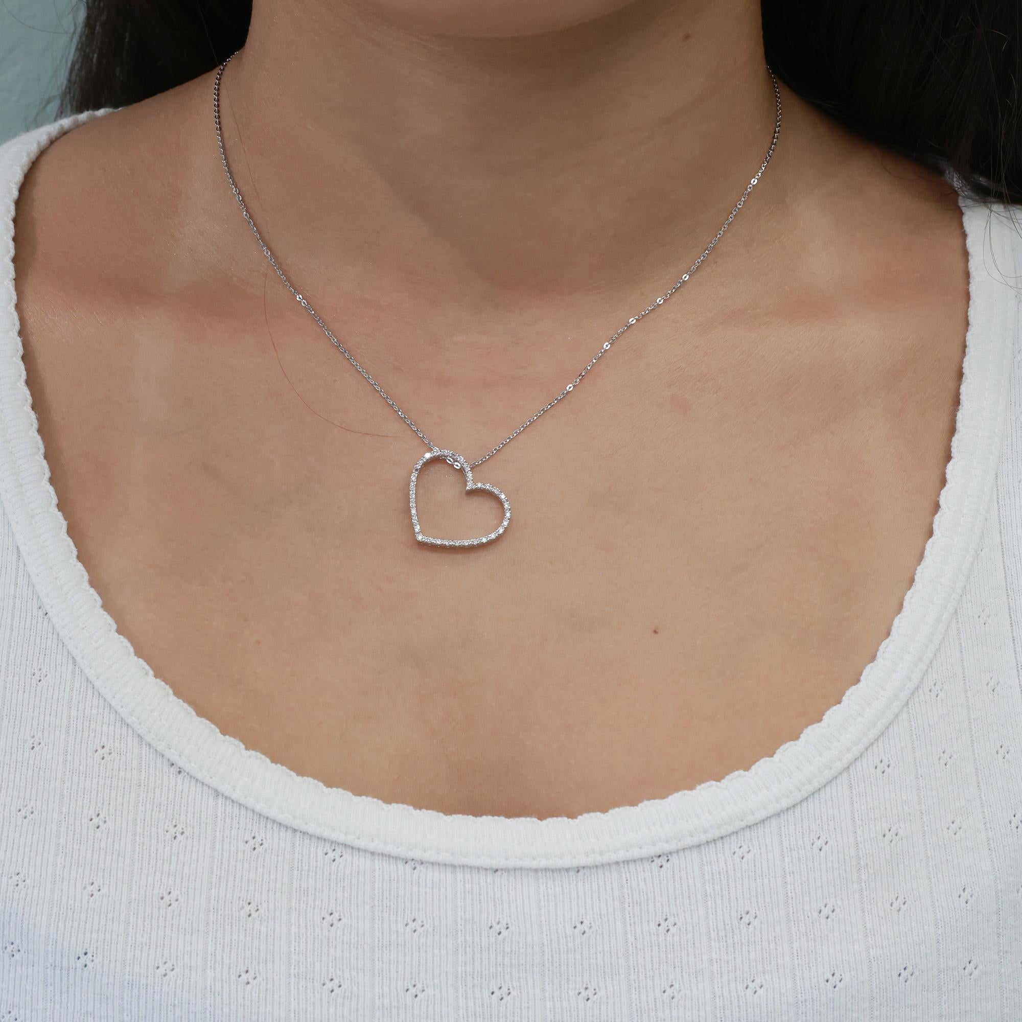Diamond Open Heart Pendant Cable Chain Necklace 18K White Gold 0.40 TW 16.5"