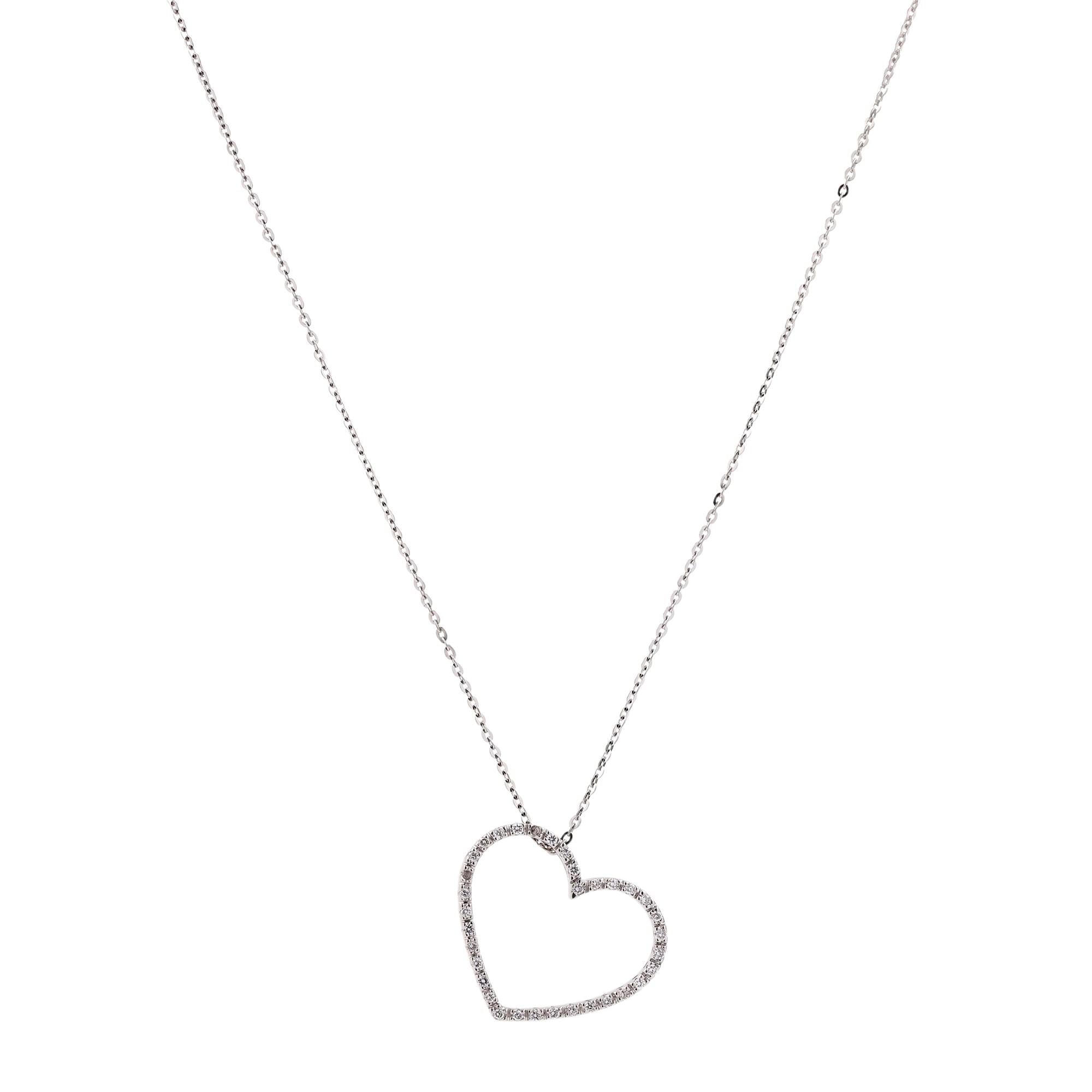 Diamond Open Heart Pendant Cable Chain Necklace 18K White Gold 0.40 TW 16.5"