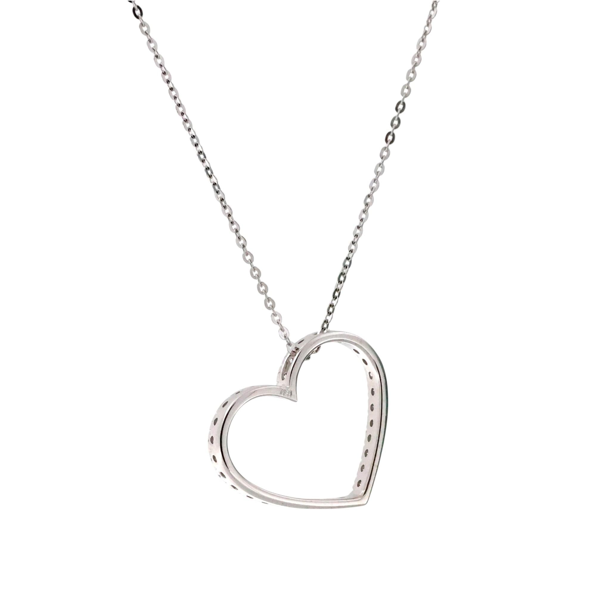 Diamond Open Heart Pendant Cable Chain Necklace 18K White Gold 0.40 TW 16.5"