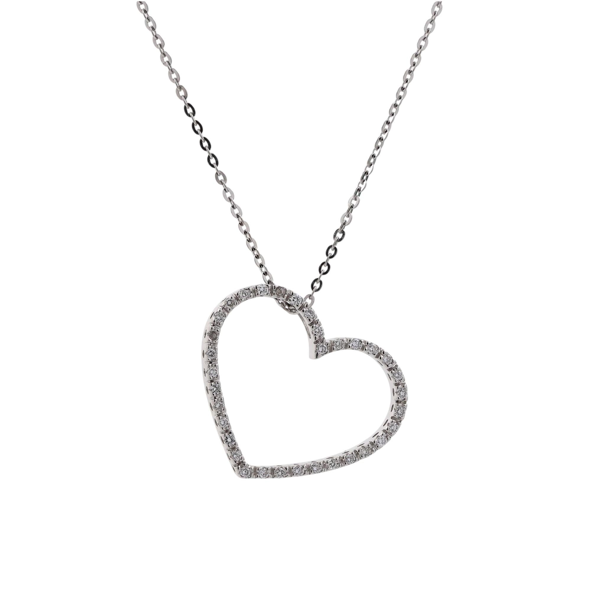 Diamond Open Heart Pendant Cable Chain Necklace 18K White Gold 0.40 TW 16.5"