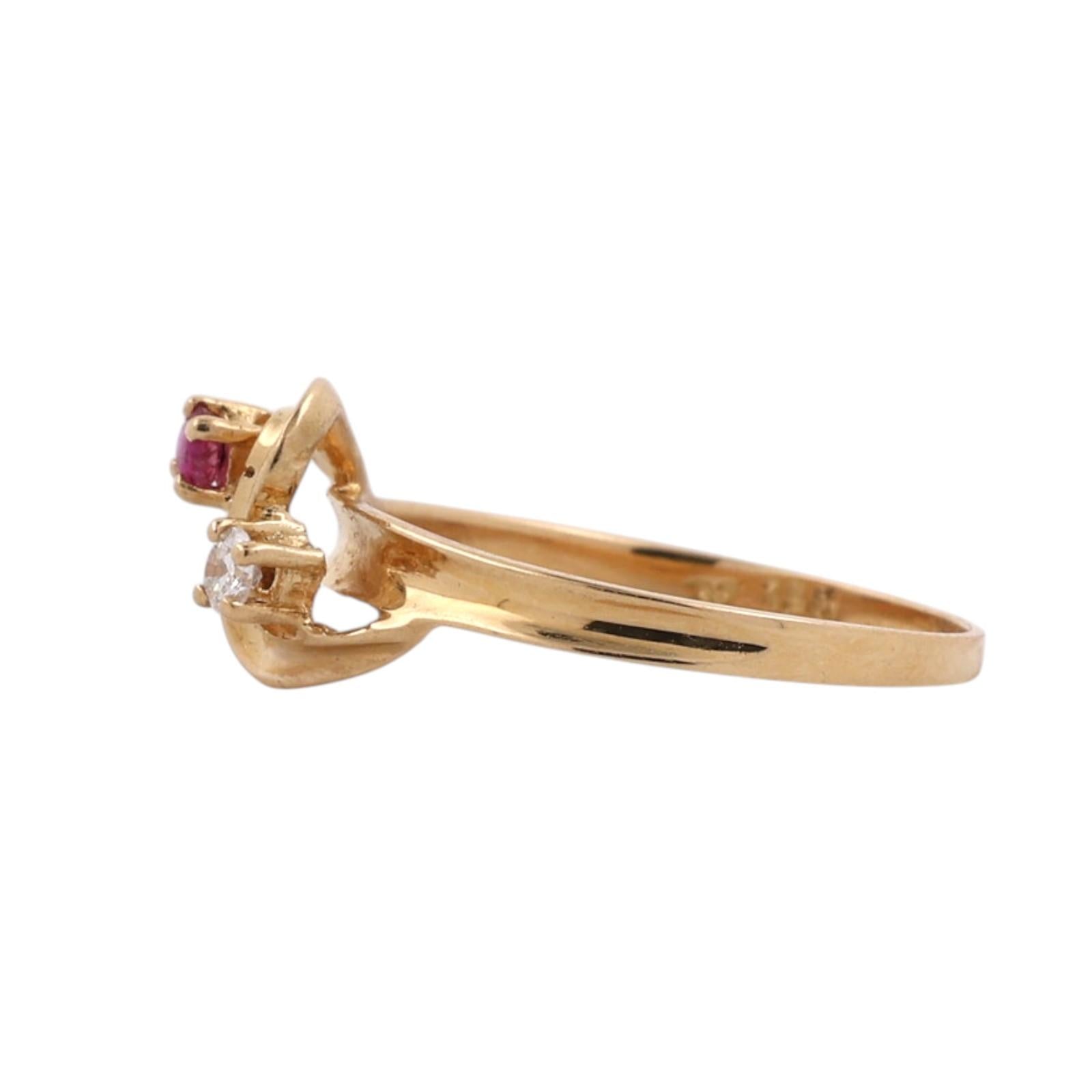 18K Yellow Gold Ruby Diamond Bypass Ring Estate Natural Ruby Diamond Size 7.25