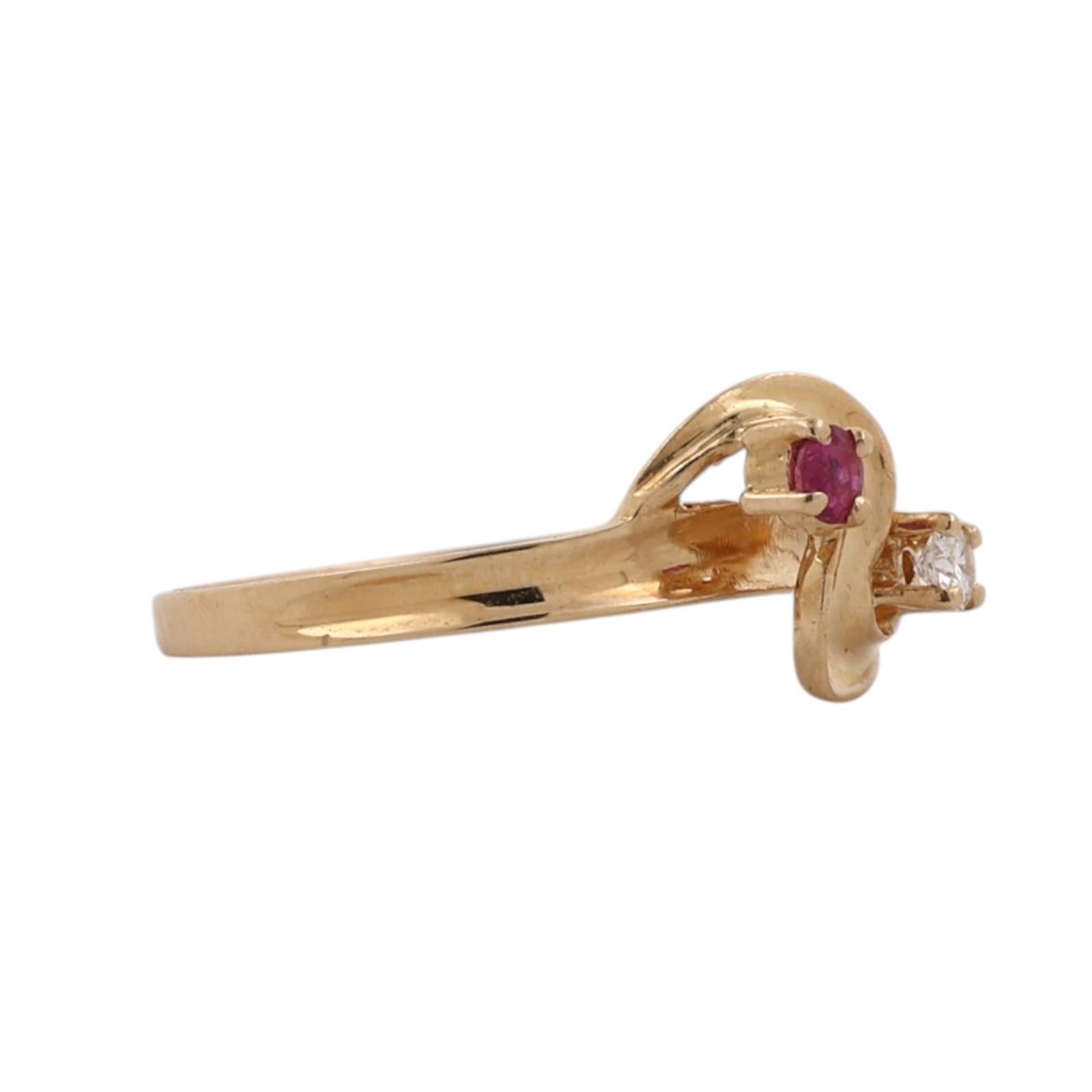 18K Yellow Gold Ruby Diamond Bypass Ring Estate Natural Ruby Diamond Size 7.25