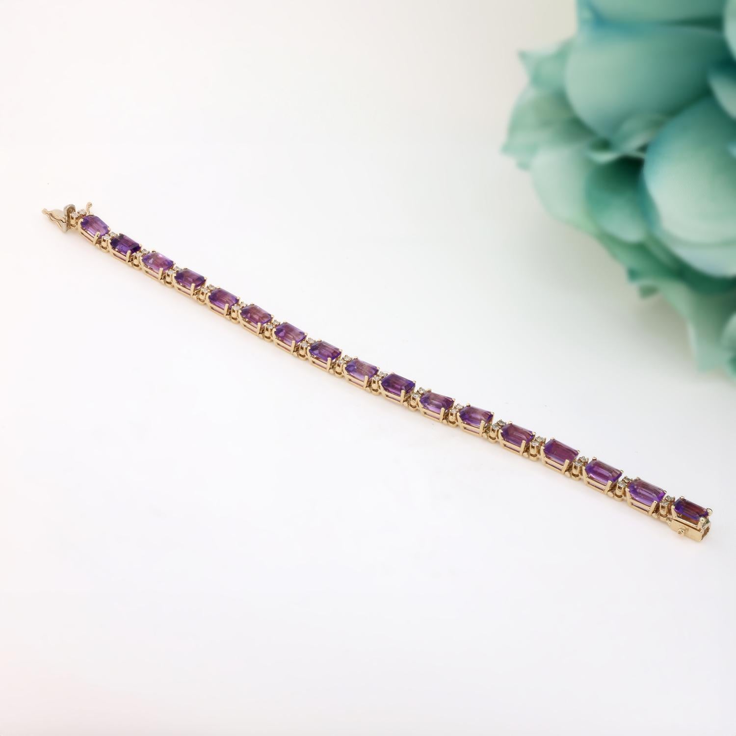 Ladies Amethyst Diamond Line Bracelet 14K Yellow Gold 14.61 CTW 7" Vintage