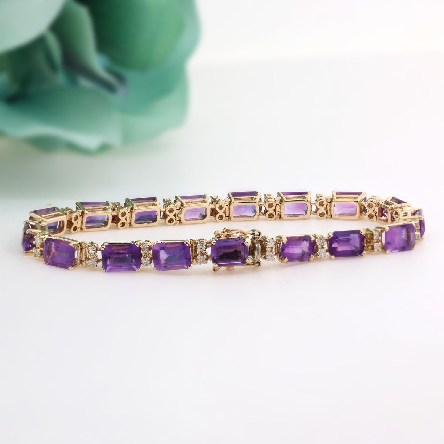 Ladies Amethyst Diamond Line Bracelet 14K Yellow Gold 14.61 CTW 7" Vintage