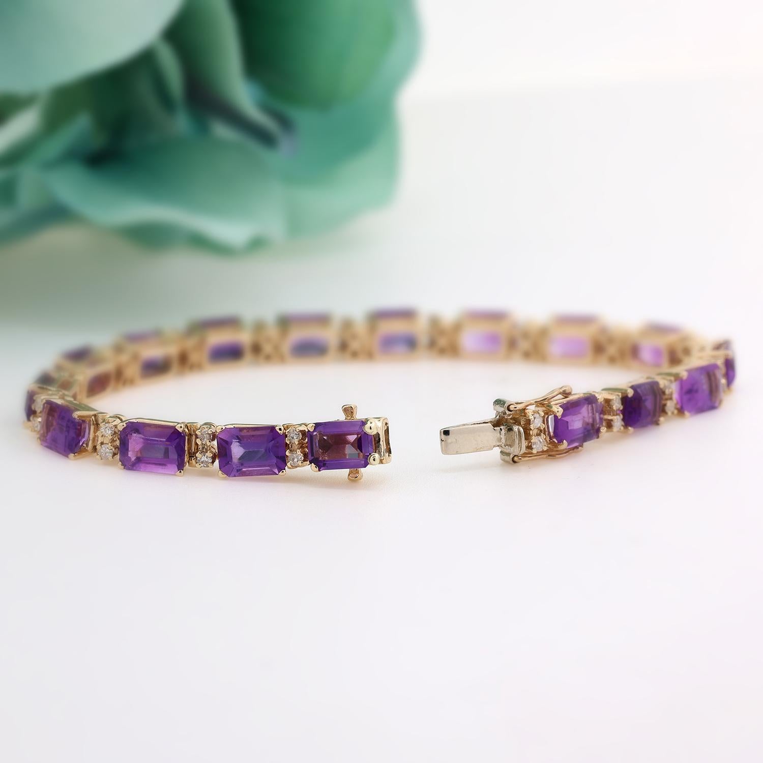 Ladies Amethyst Diamond Line Bracelet 14K Yellow Gold 14.61 CTW 7" Vintage