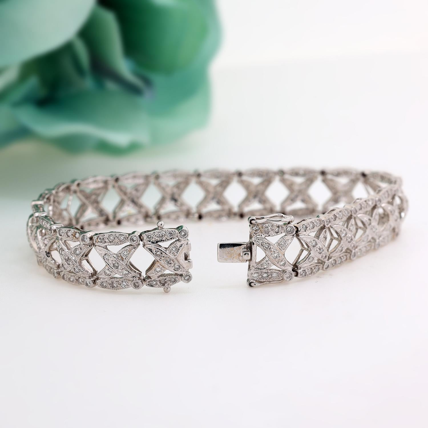 3.00 TW Diamond X Link Tennis Bracelet 18K White Gold 7" Ladies Estate