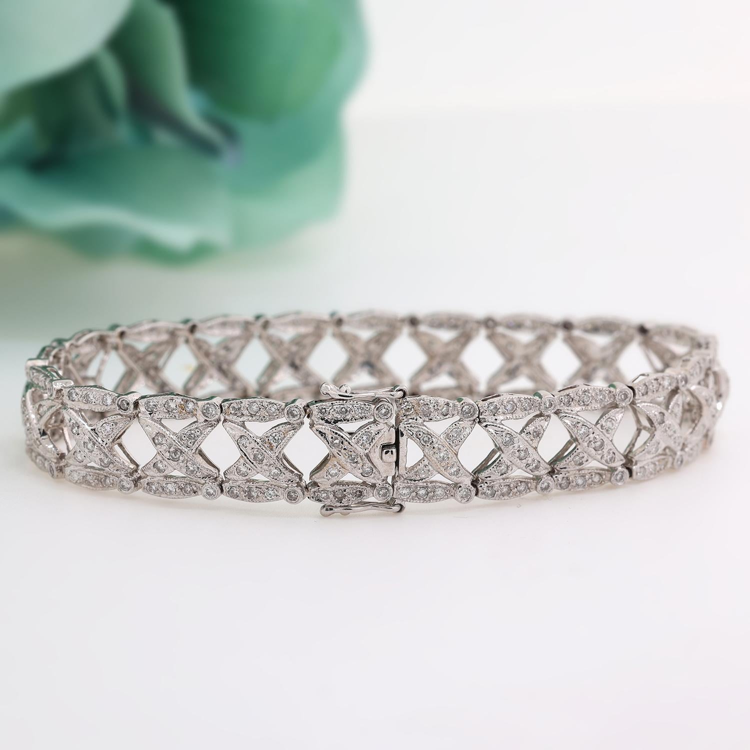 3.00 TW Diamond X Link Tennis Bracelet 18K White Gold 7" Ladies Estate