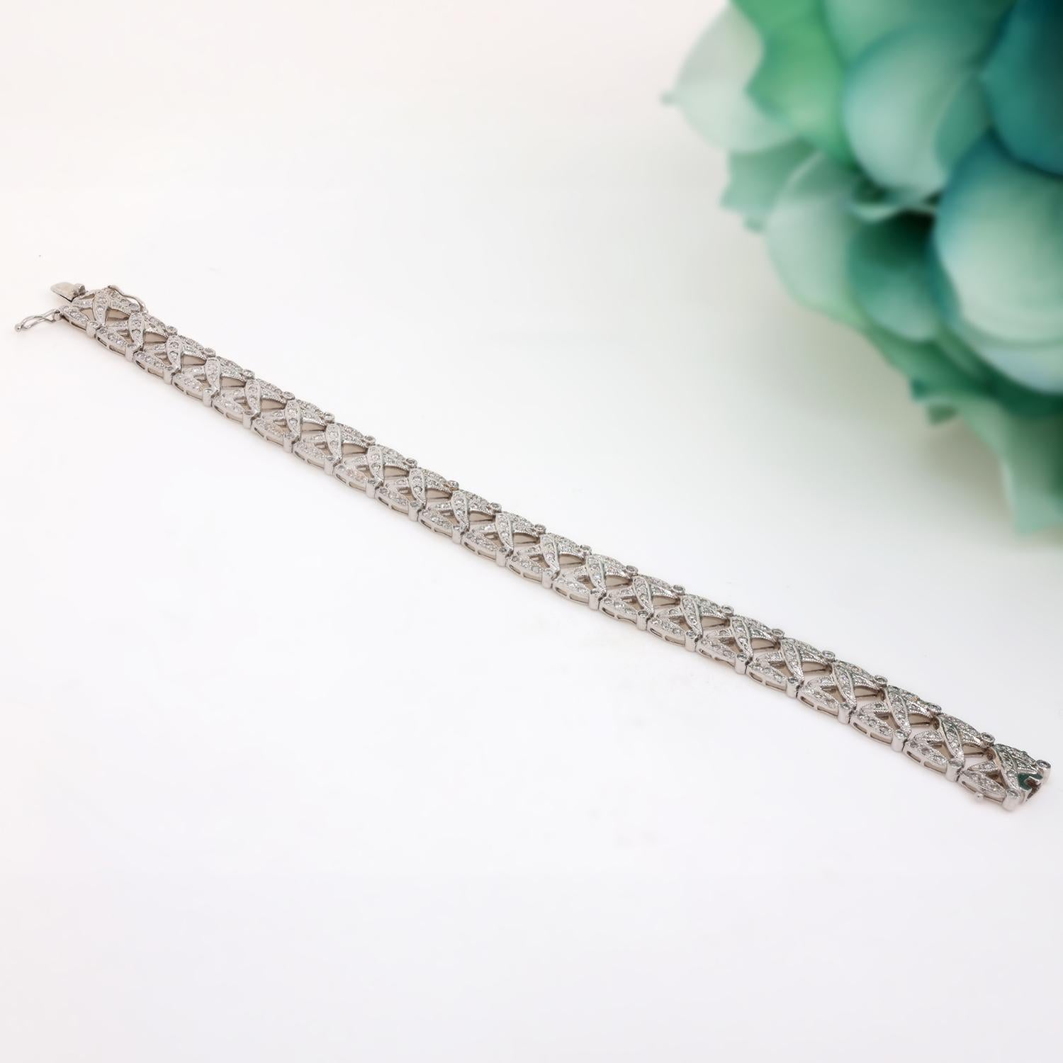 3.00 TW Diamond X Link Tennis Bracelet 18K White Gold 7" Ladies Estate