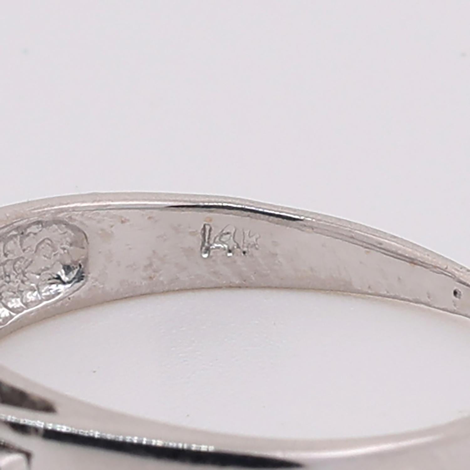 1.12 TW Round Diamond Engagement Ring Baguette Accents 14K White Gold Size 7.25