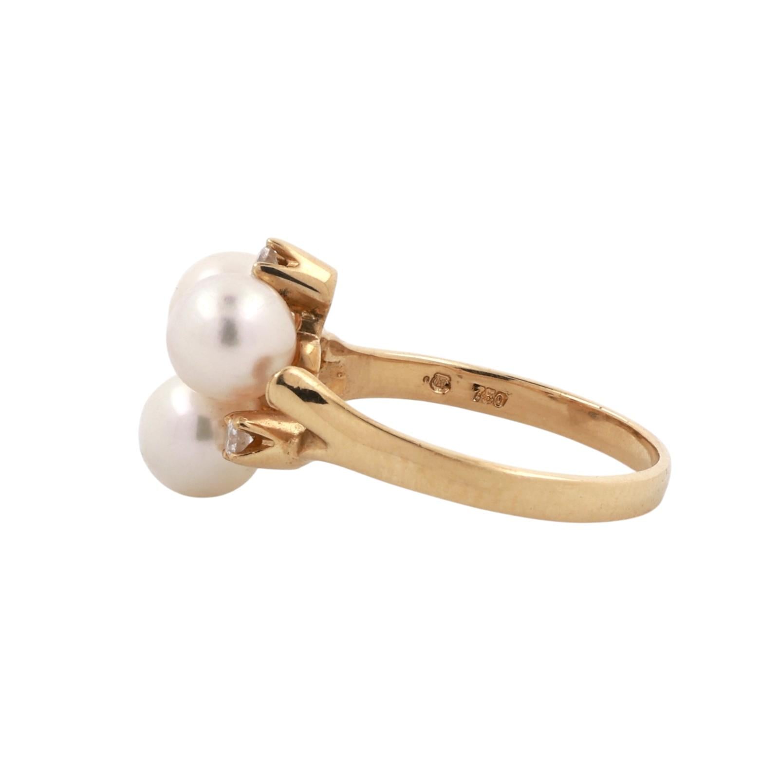 Mikimoto 18K Yellow Gold Akoya Pearl Diamond Ring 3 Pearl Estate SIze 4.75