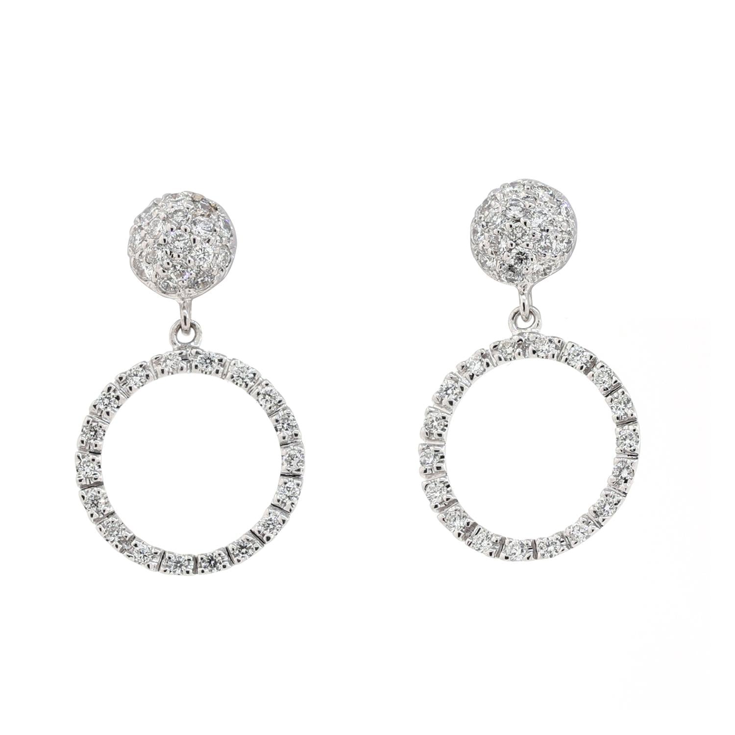 0.50 TW Cluster Diamond Circle of Life Stud Dangle Earrings 14K White Gold 0.70"