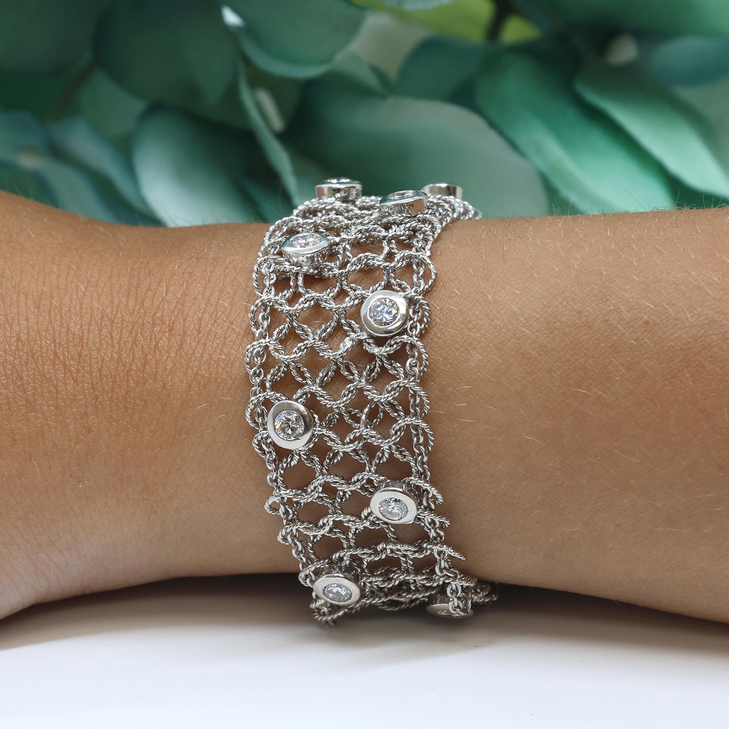 2.00 TW Bezel Diamond Mesh Chain Bracelet 18K White Gold 20 mm Wide 6.5" Estate