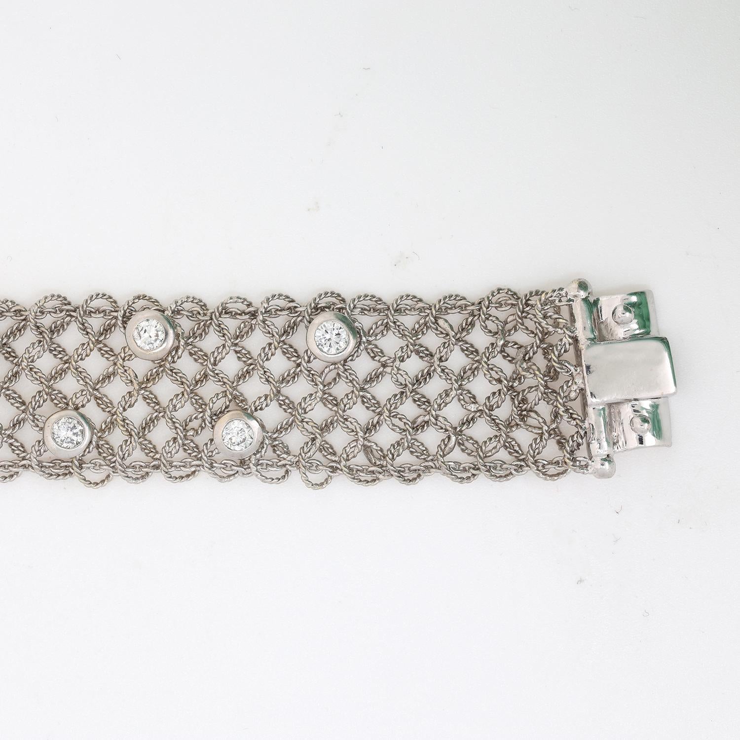 2.00 TW Bezel Diamond Mesh Chain Bracelet 18K White Gold 20 mm Wide 6.5" Estate