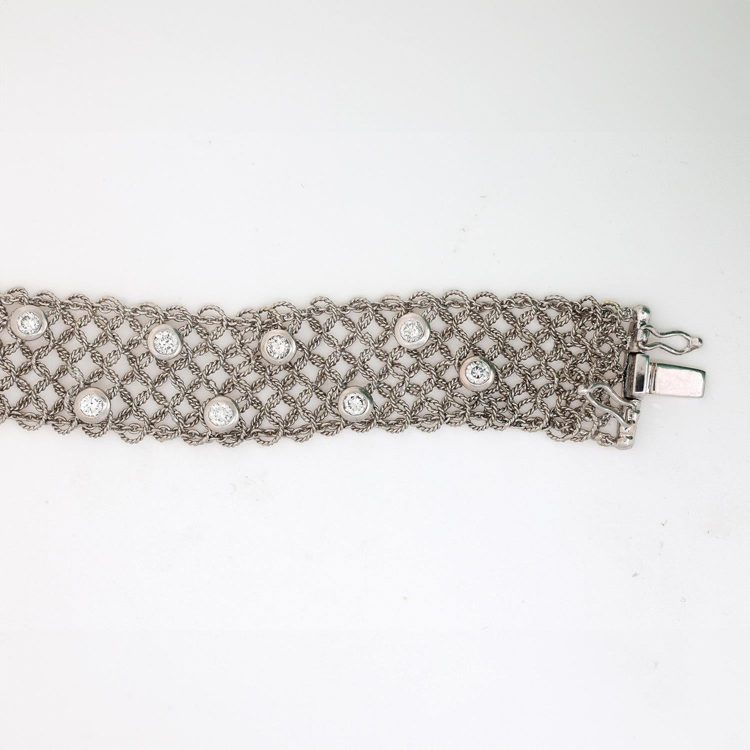 2.00 TW Bezel Diamond Mesh Chain Bracelet 18K White Gold 20 mm Wide 6.5" Estate
