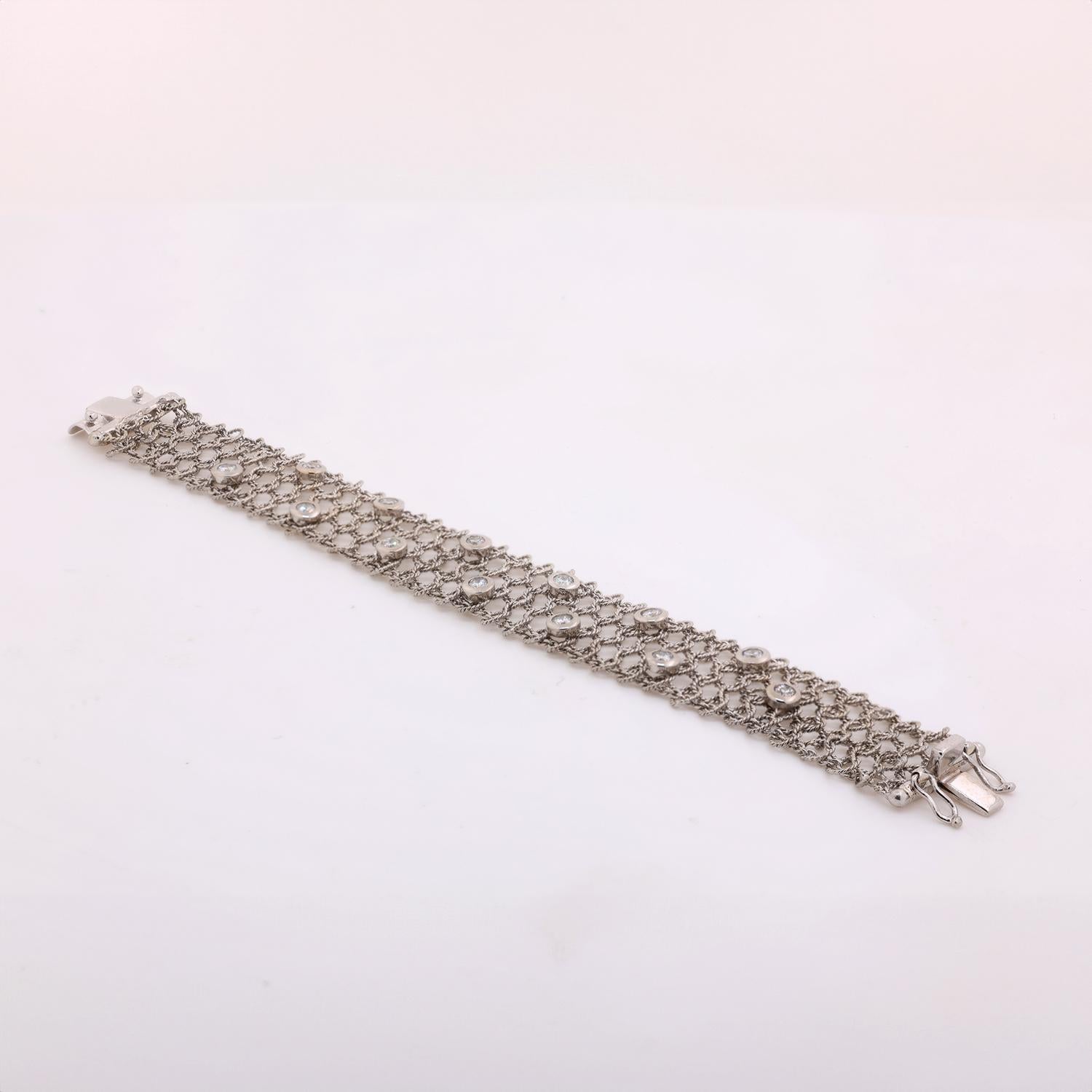 2.00 TW Bezel Diamond Mesh Chain Bracelet 18K White Gold 20 mm Wide 6.5" Estate
