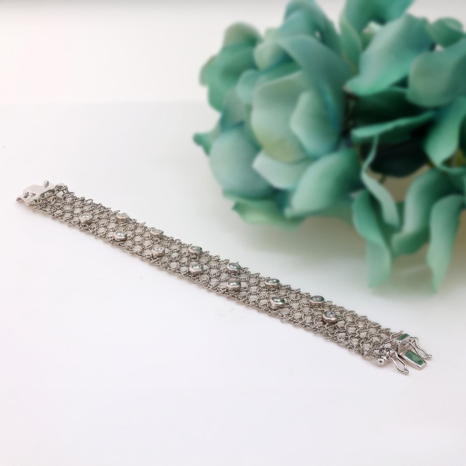 2.00 TW Bezel Diamond Mesh Chain Bracelet 18K White Gold 20 mm Wide 6.5" Estate