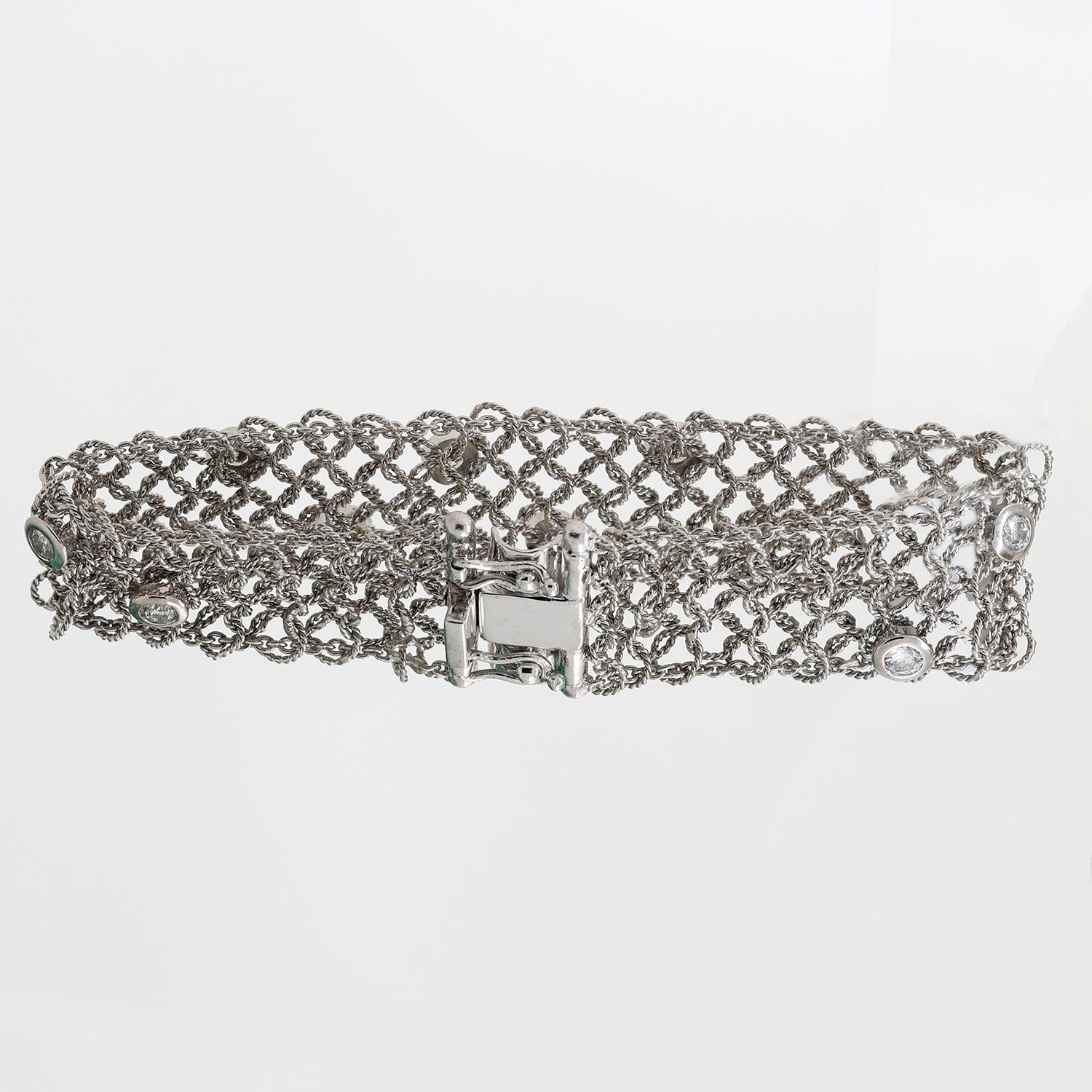 2.00 TW Bezel Diamond Mesh Chain Bracelet 18K White Gold 20 mm Wide 6.5" Estate
