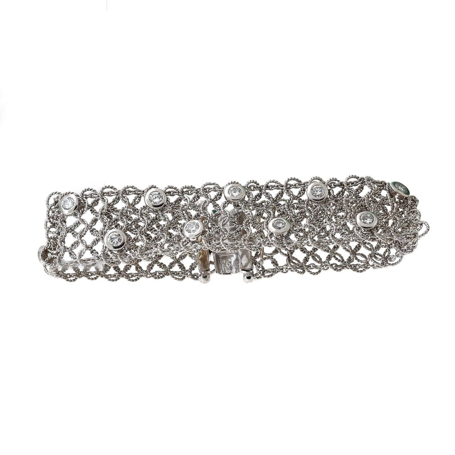 2.00 TW Bezel Diamond Mesh Chain Bracelet 18K White Gold 20 mm Wide 6.5" Estate