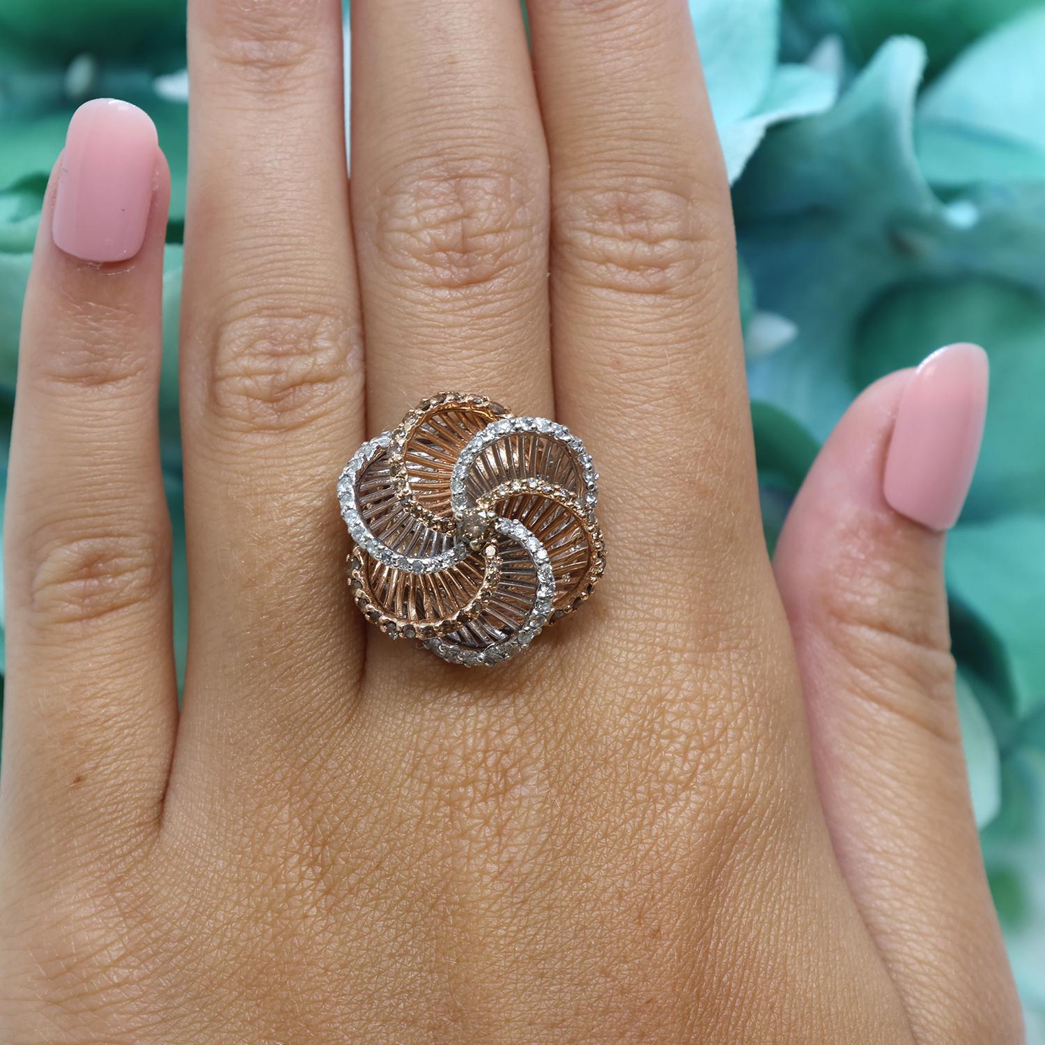 Vintage Chocolate Diamond Spiral Swirl Cocktail Ring 1.55 TW 14K Gold Size 5.25