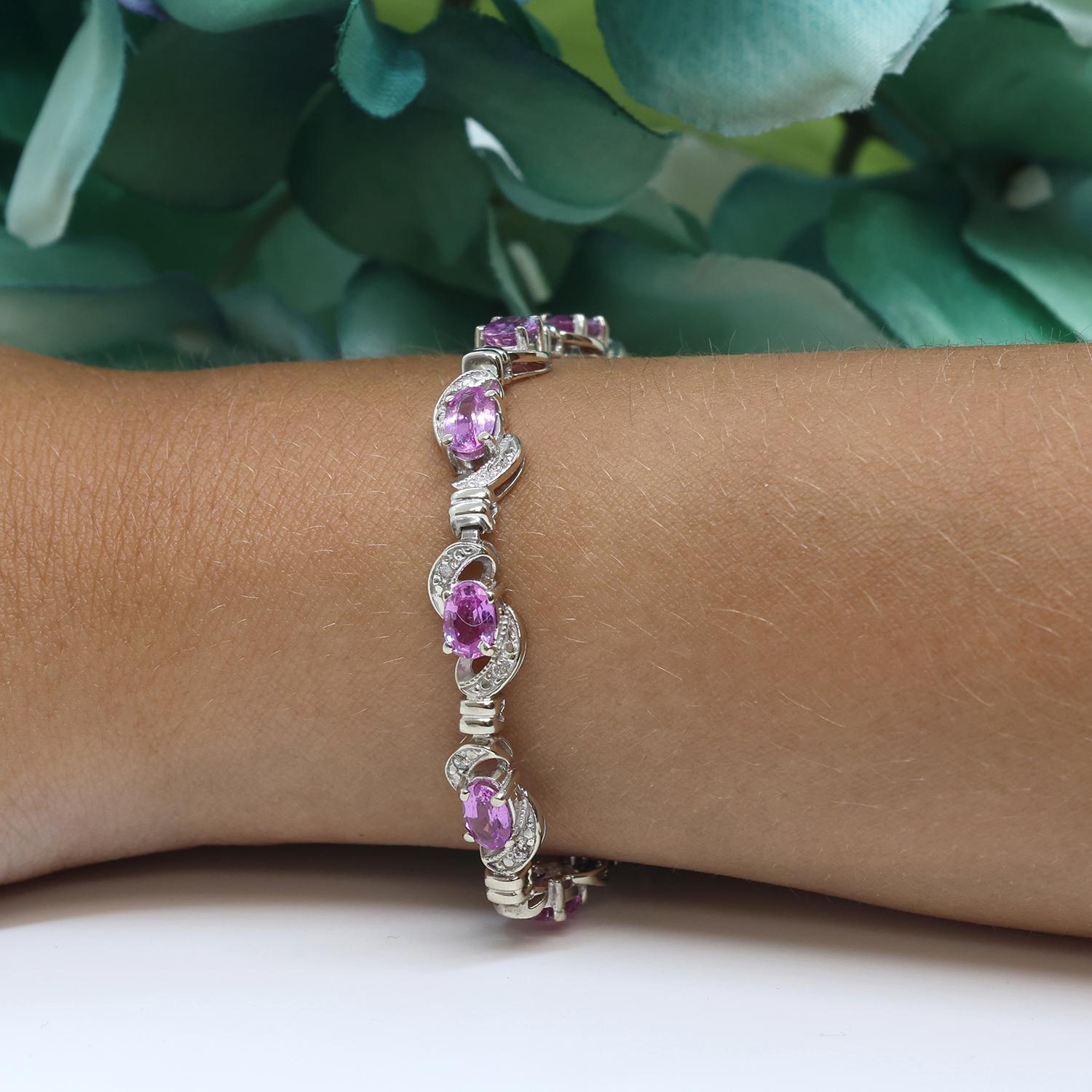 Estate Pink Sapphire Diamond Bracelet 14K White Gold 8.13 CTW 6.75"