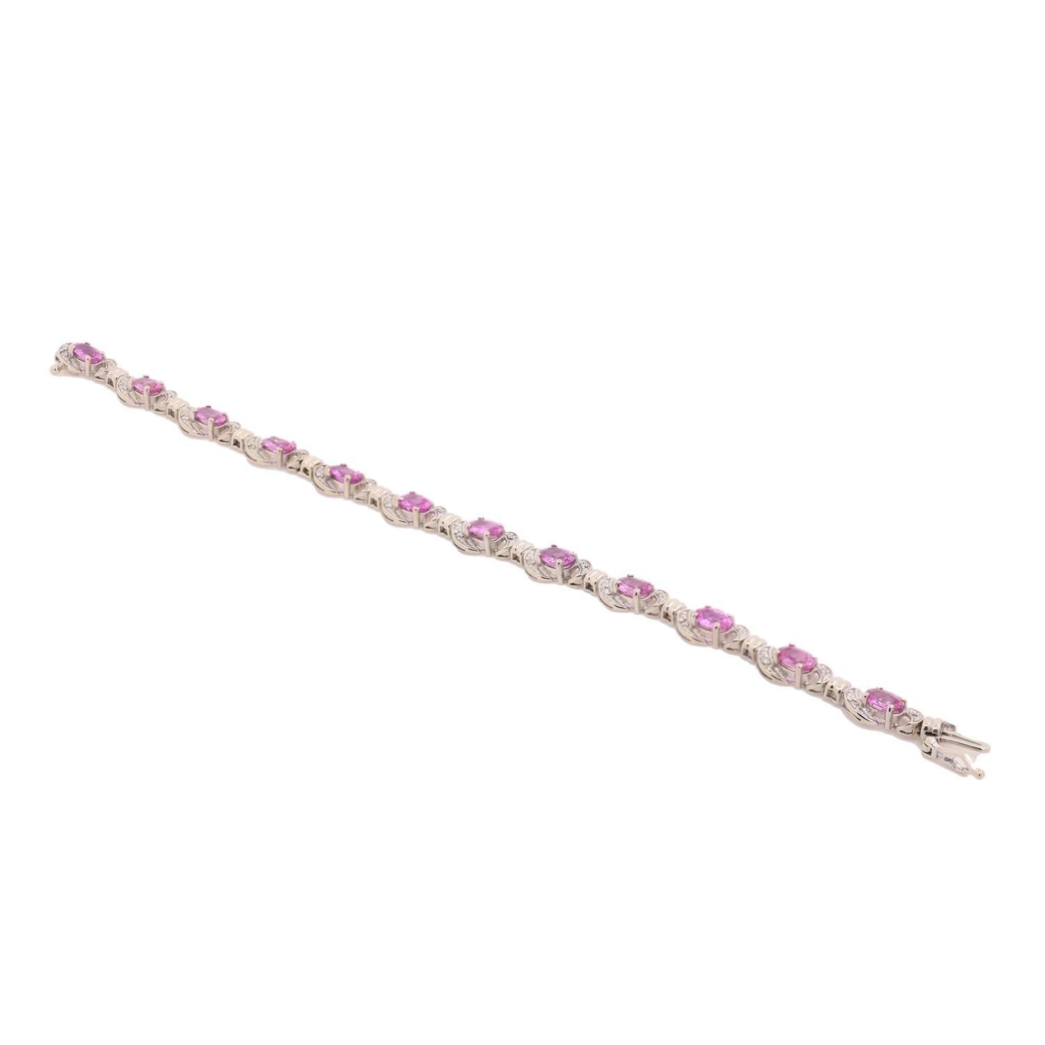 Estate Pink Sapphire Diamond Bracelet 14K White Gold 8.13 CTW 6.75"