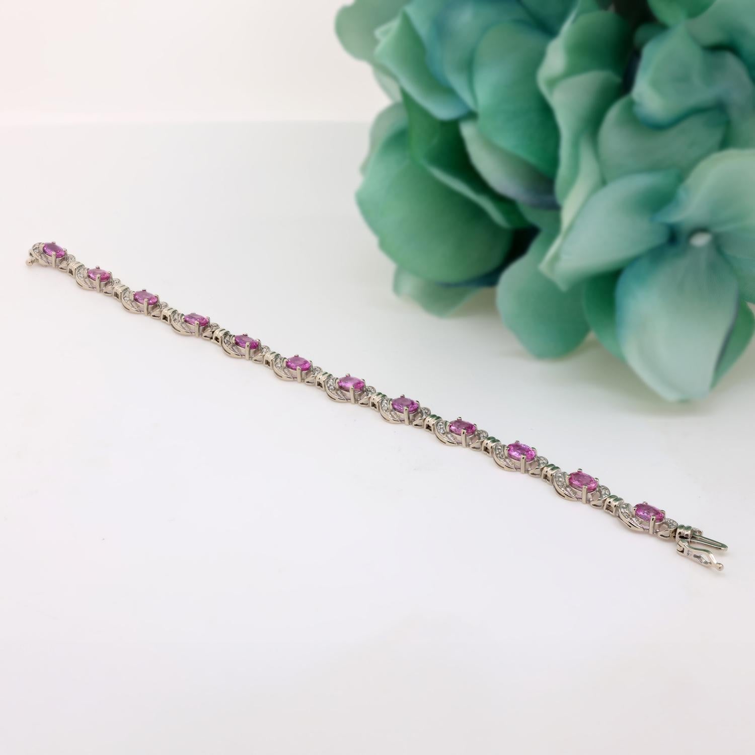 Estate Pink Sapphire Diamond Bracelet 14K White Gold 8.13 CTW 6.75"