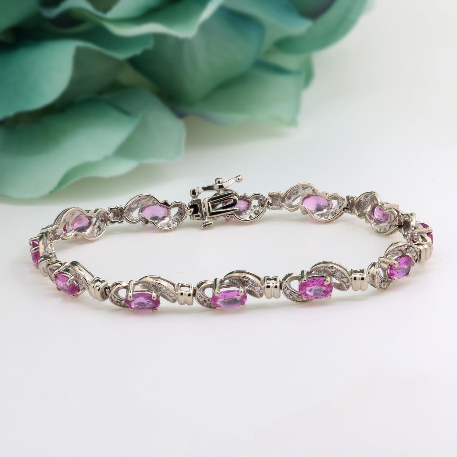 Estate Pink Sapphire Diamond Bracelet 14K White Gold 8.13 CTW 6.75"