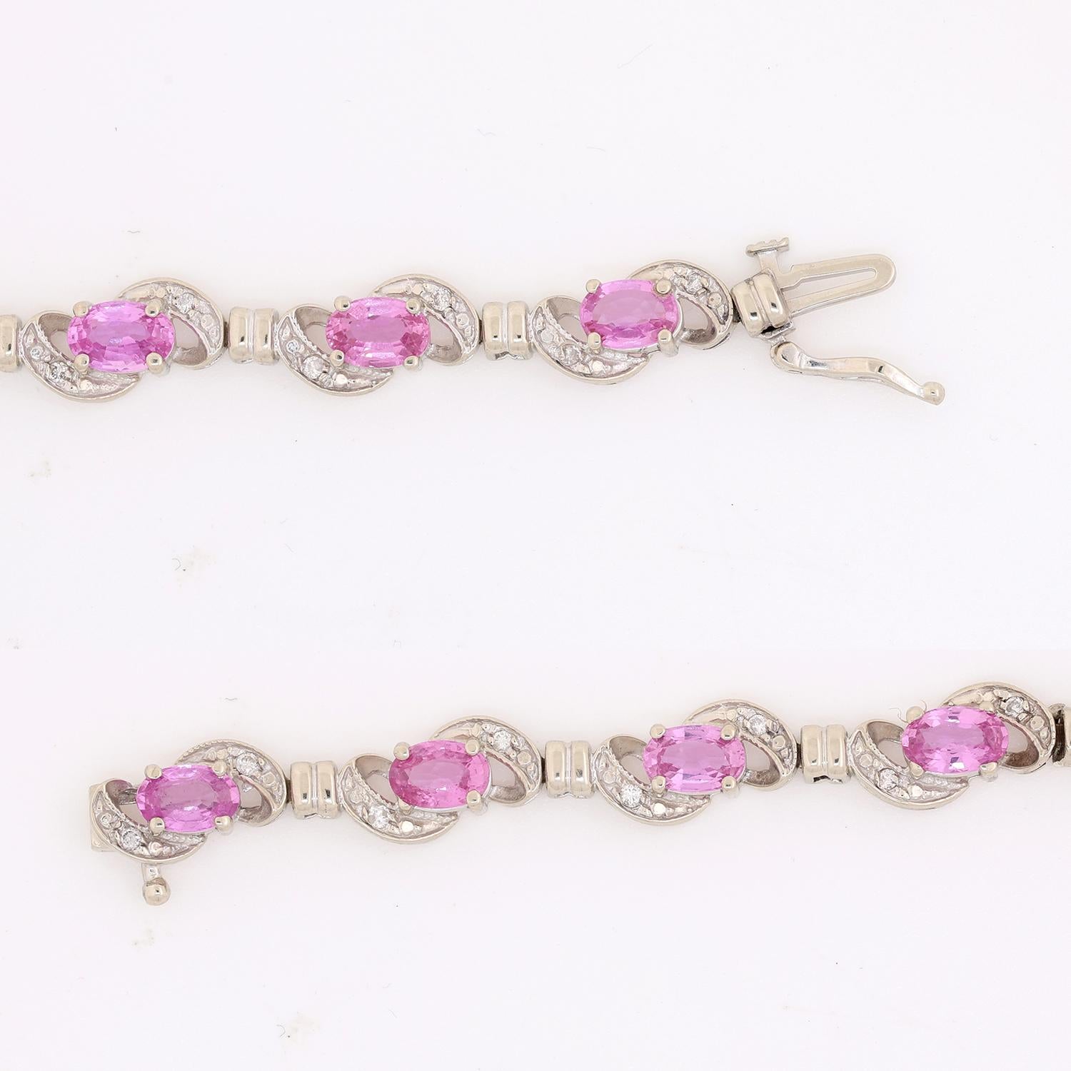 Estate Pink Sapphire Diamond Bracelet 14K White Gold 8.13 CTW 6.75"