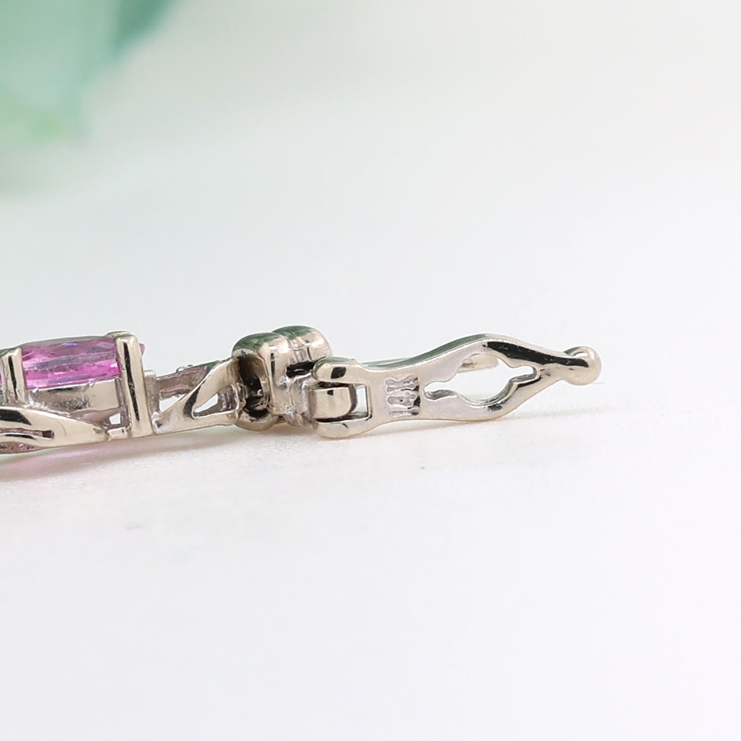 Estate Pink Sapphire Diamond Bracelet 14K White Gold 8.13 CTW 6.75"