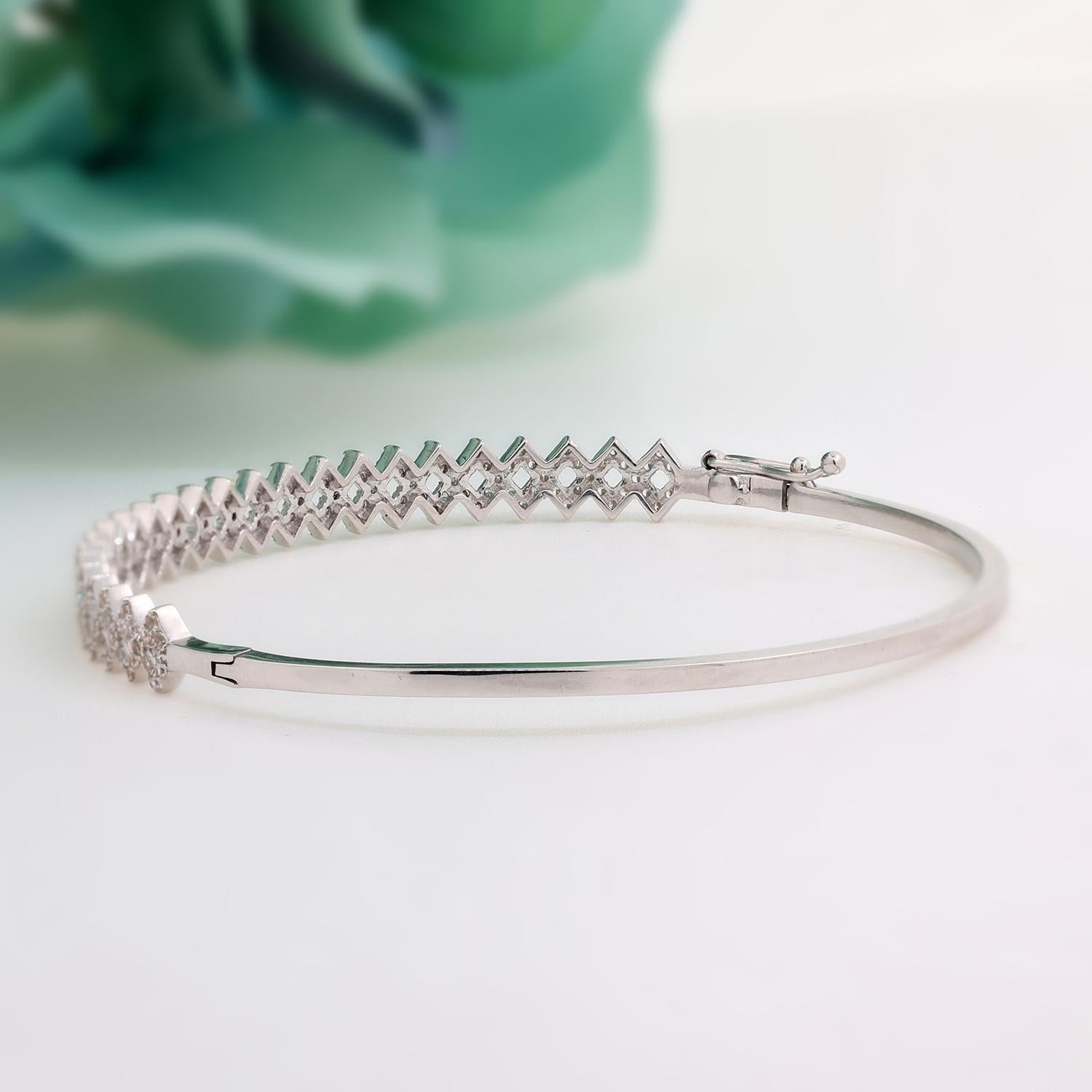 Diamond Bangle Bracelet 14K White Gold 1.50 TW Round Diamonds Size 6.5 Estate