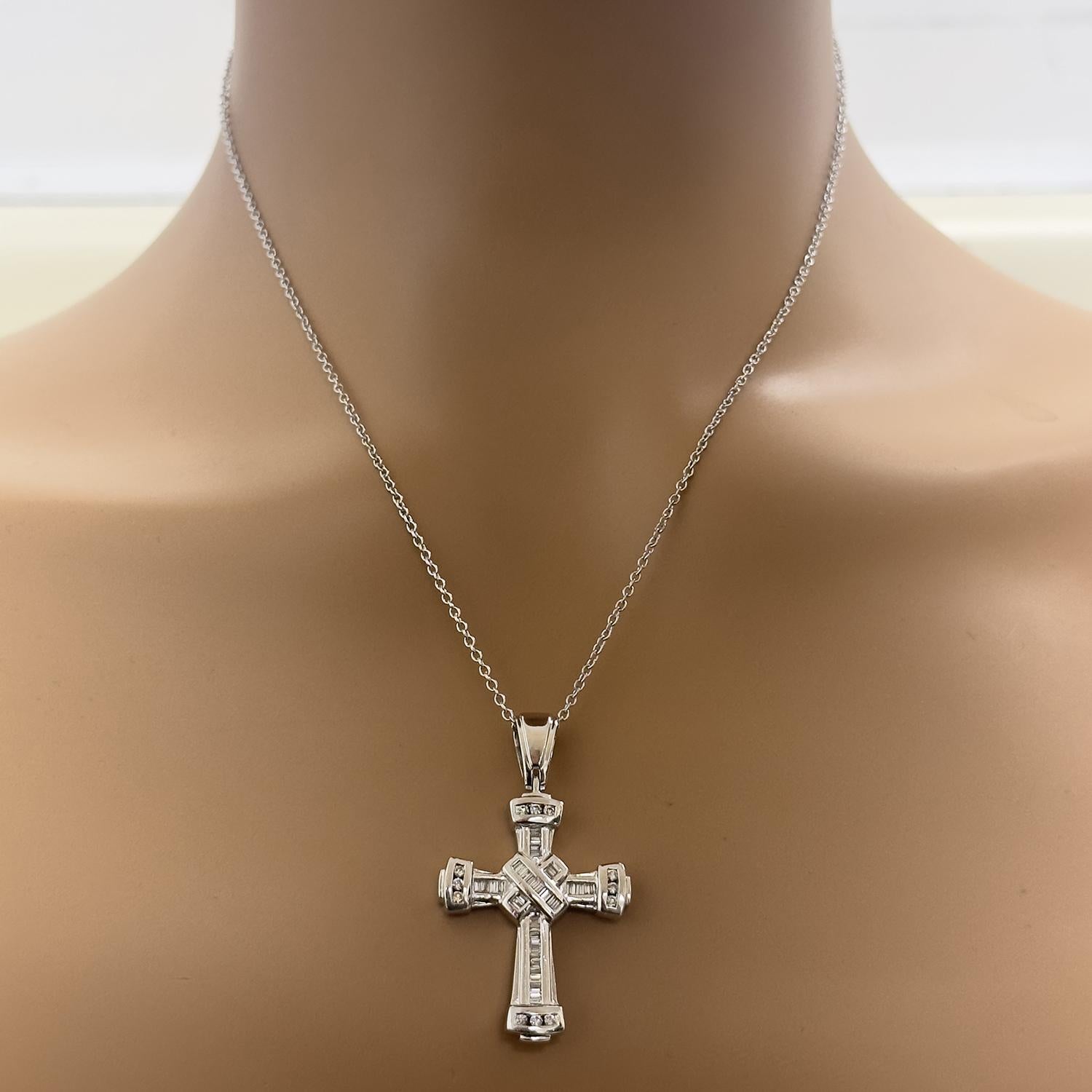 Religious Diamond Cross Pendant 14K White Gold 1.00 TW Diamonds 1.75" Estate