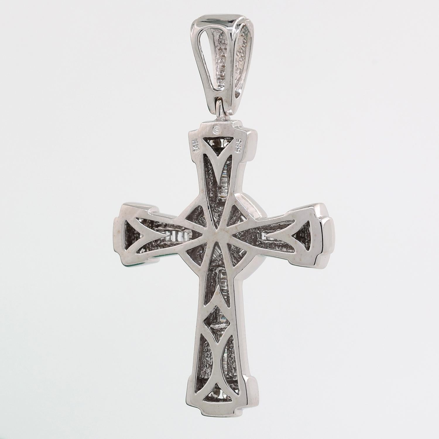 Religious Diamond Cross Pendant 14K White Gold 1.00 TW Diamonds 1.75" Estate