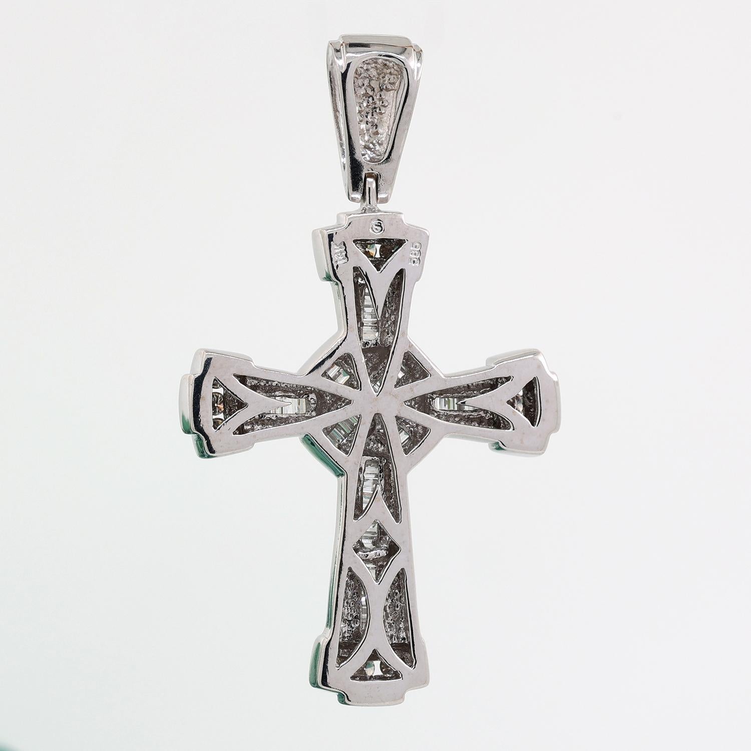 Religious Diamond Cross Pendant 14K White Gold 1.00 TW Diamonds 1.75" Estate