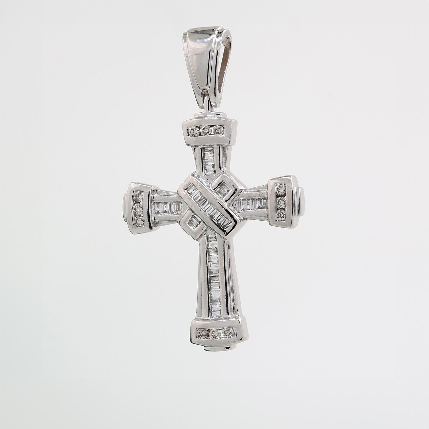 Religious Diamond Cross Pendant 14K White Gold 1.00 TW Diamonds 1.75" Estate