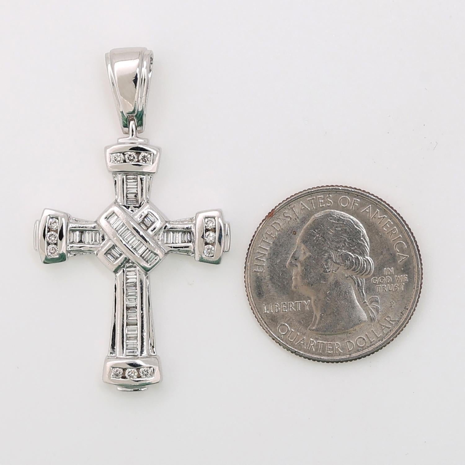 Religious Diamond Cross Pendant 14K White Gold 1.00 TW Diamonds 1.75" Estate