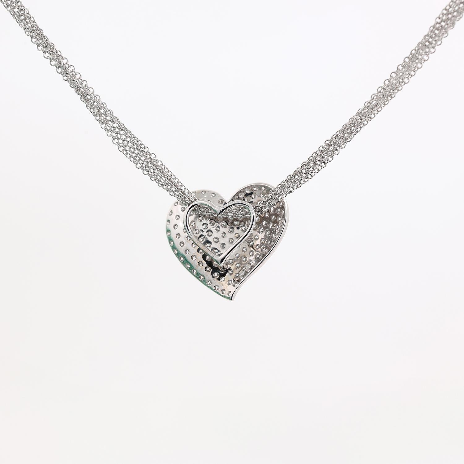 2.25 TW Cluster Diamond Heart Pendant 6-Strand Chain Necklace 18K White Gold 22"